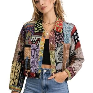 SACRED THREADS Patchwork Cotton Jacket Boho Hippie Festival Indie Sleaze M/L